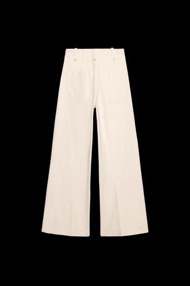 Zara ZW COLLECTION HIGH WAIST WIDE LEG JEANS - Ecru