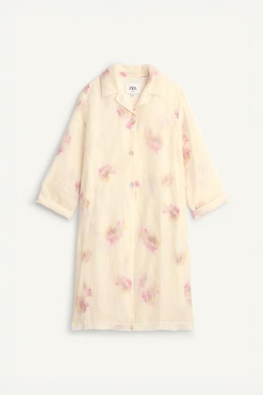 Zara LIMITED EDITION PRINTED SILK FROCK COAT - Oyster-white