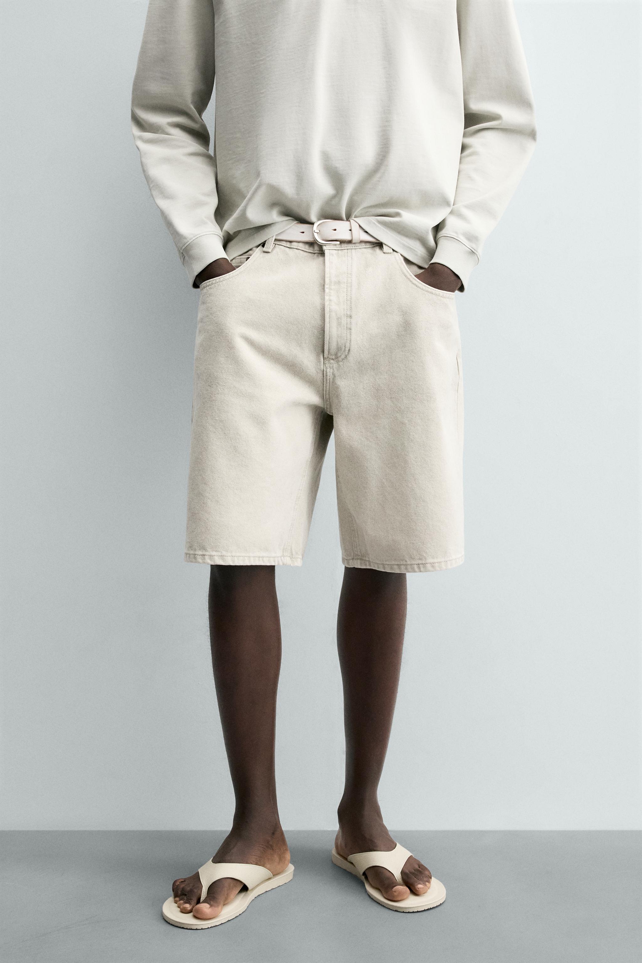 REGULAR FIT DENIM SHORTS — Sand
