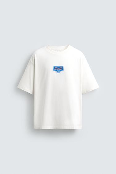 Zara COMBINED PRINT T-SHIRT - Oyster-white