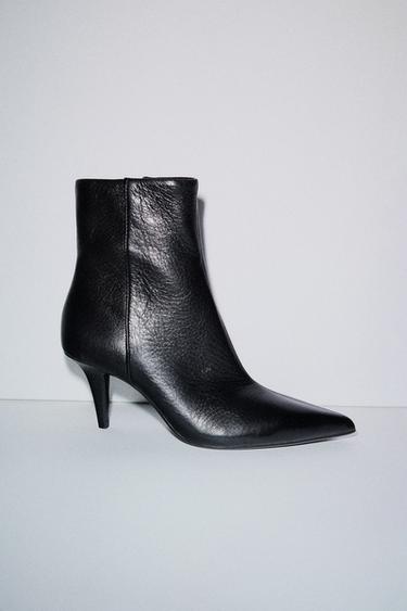 Zara LEATHER HEELED ANKLE BOOTS - Black