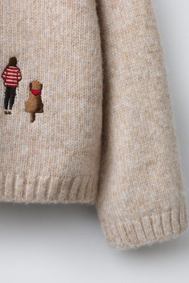 PULL EN MAILLE BRODÉ AVEC LAINE - Écru de Zara - Image 3