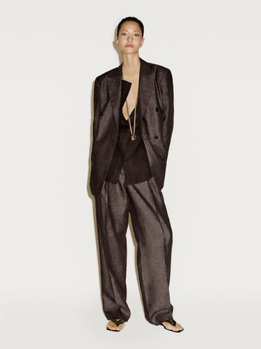 Zara Melange linen darted trousers - Limited Edition - Chocolate