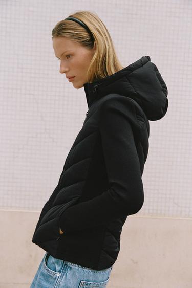 BLOUSON MATELASSÉ À CAPUCHE - Noir de Zara