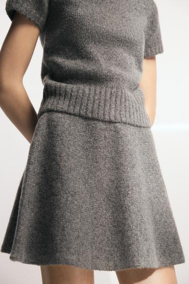 FALDA MINI CON LANA - Gris de Zara