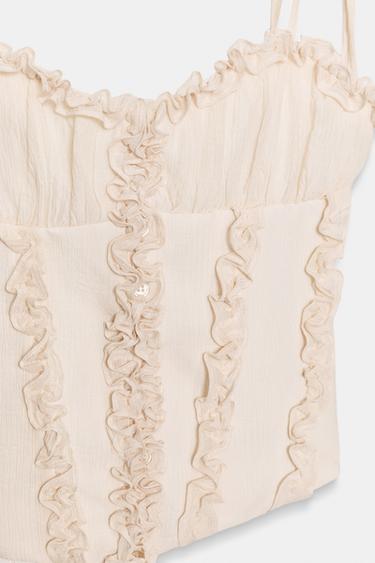 CORSETRY-INSPIRED TOP WITH RUFFLES - Cream by Zara - Image 5