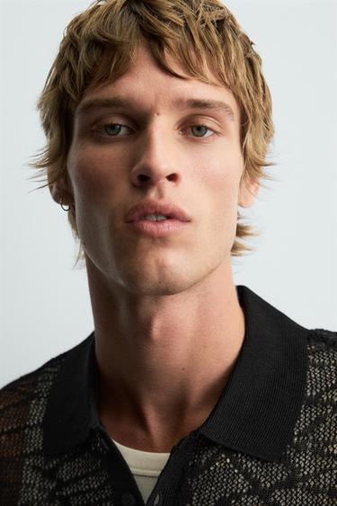 OPENWORK KNIT POLO SHIRT - Black by Zara - Image 5