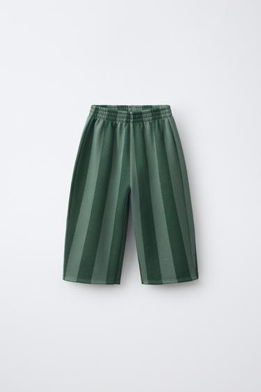 STRIPED BALLOON PANTS — Mid-green 1
