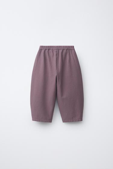 EMBROIDERED SEERSUCKER BAGGY TROUSERS - Light maroon by Zara - Image 1