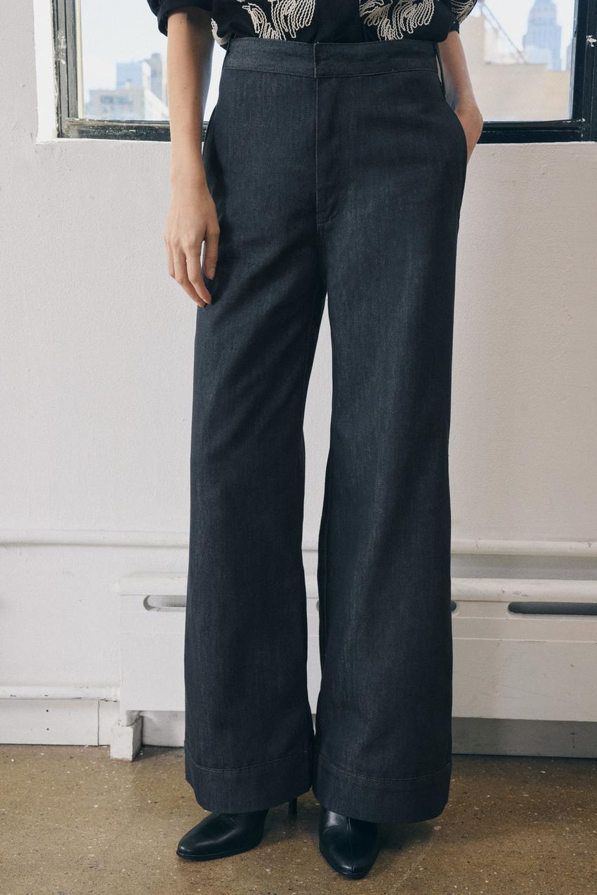 ZW COLLECTION WIDE-LEG ミッドライズ デニムパンツ - グレー | ZARA 
