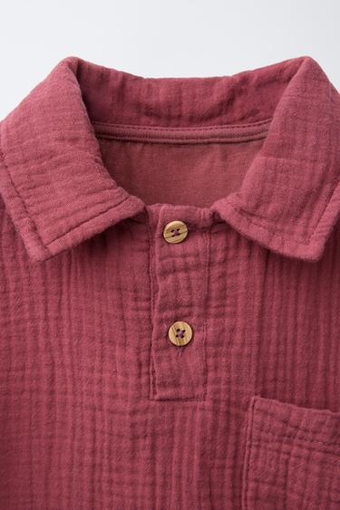 TEXTURED POLO AND BERMUDA JOGGING SET - Burgundy by Zara - Image 2