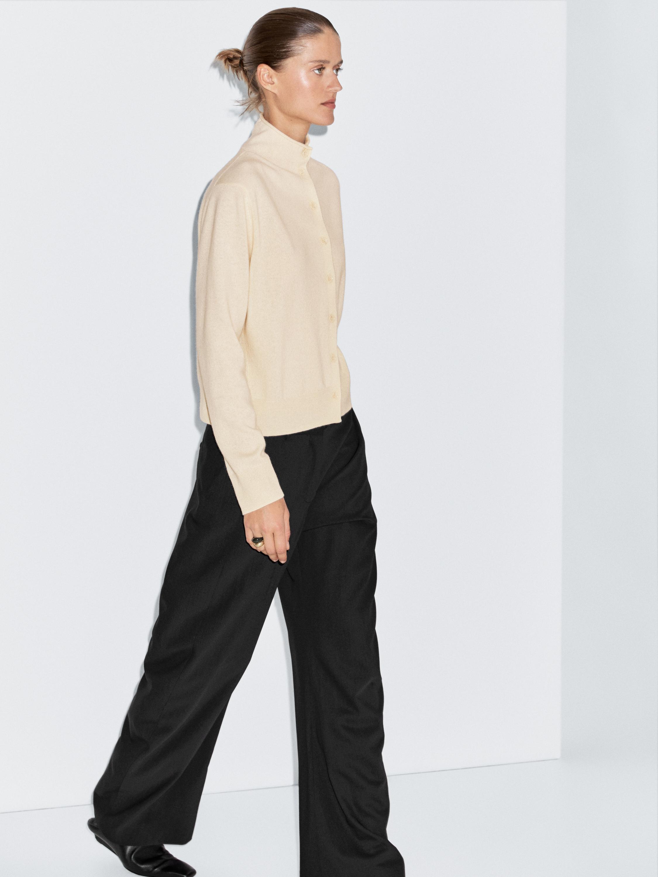 100% wool high neck knit cardigan