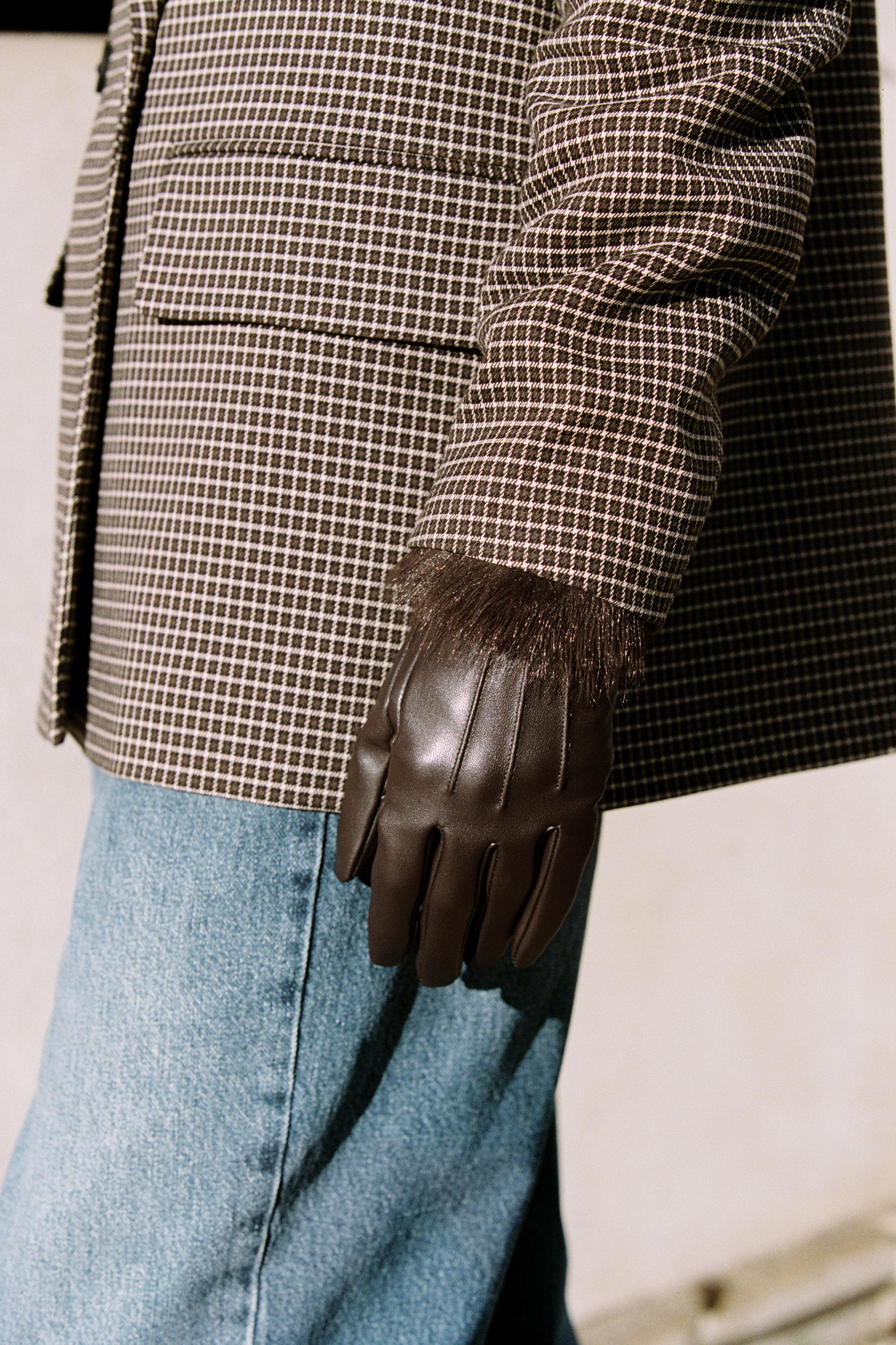 FAUX LEATHER GLOVES WITH FUR