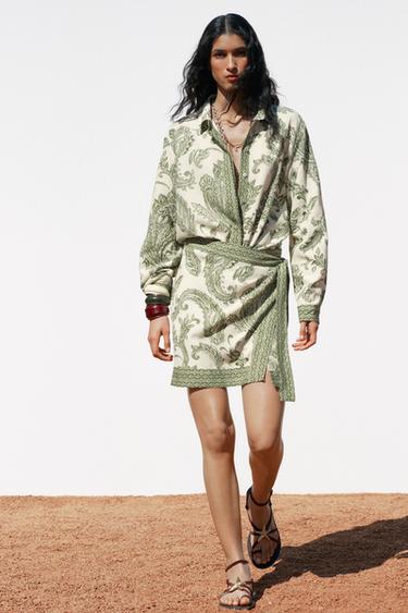 JUPE PARÉO IMPRIMÉE - Écru / Vert de Zara