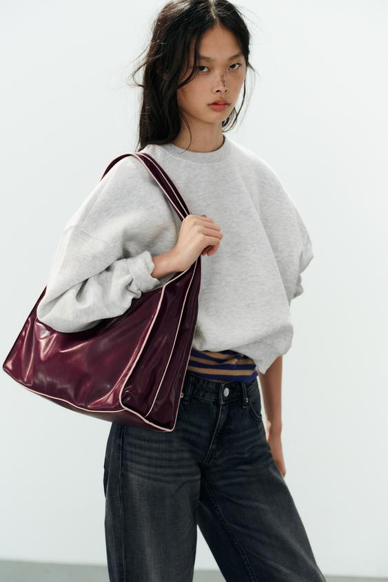 SAC SHOPPER SURPIQÛRES COMBINÉES - Bordeaux de Zara - Image 0