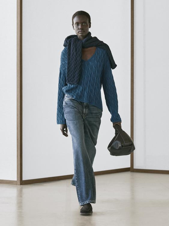 Cotton blend knit sweater with knot details