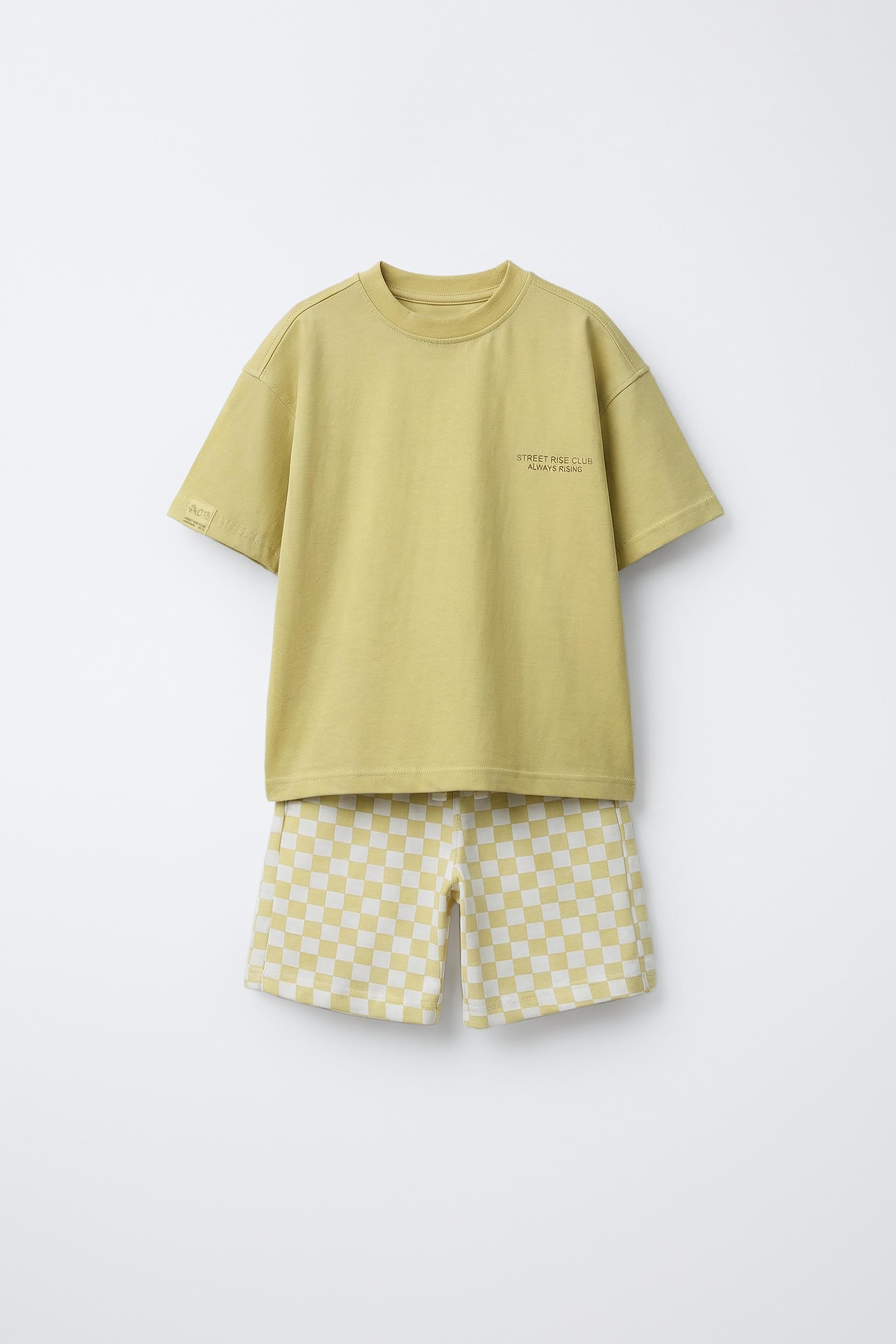 ラッキー CHECKERBOARD T-SHIRT AND BERMUDA SHORTS SET - Light green | ZARA