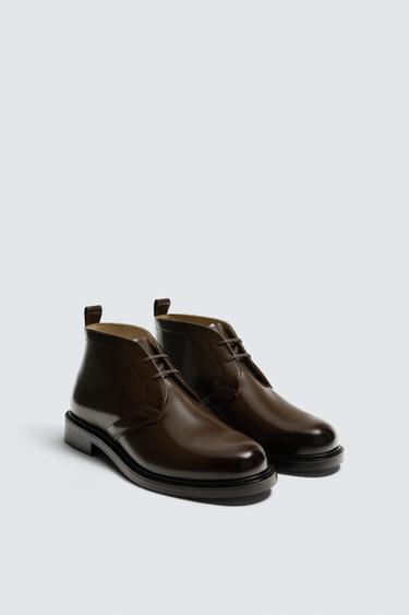 Zara GLOSSY LEATHER BOOTS - Brown