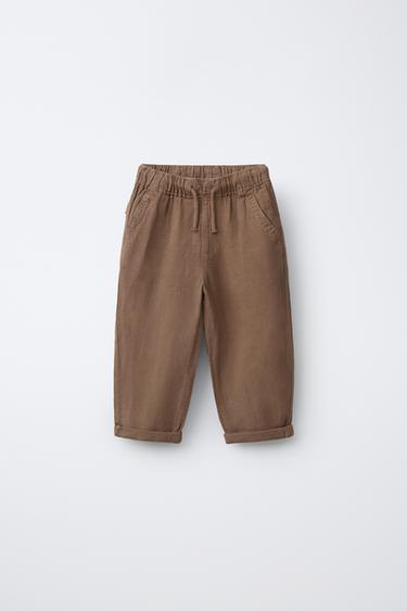 LOOSE-FITTING LINEN BLEND TROUSERS - Brown by Zara