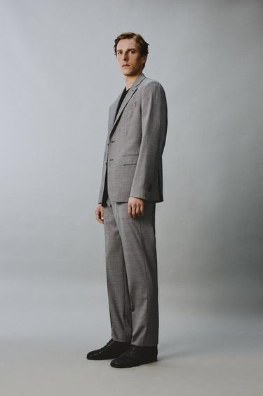 CHECK WOOL BLEND SUIT BLAZER - Black / White by Zara - Image 3