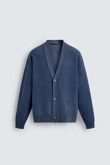 КАРДИГАН RELAXED FIT З ЕФЕКТОМ ПОПРАННЯ - Блакитний Zara