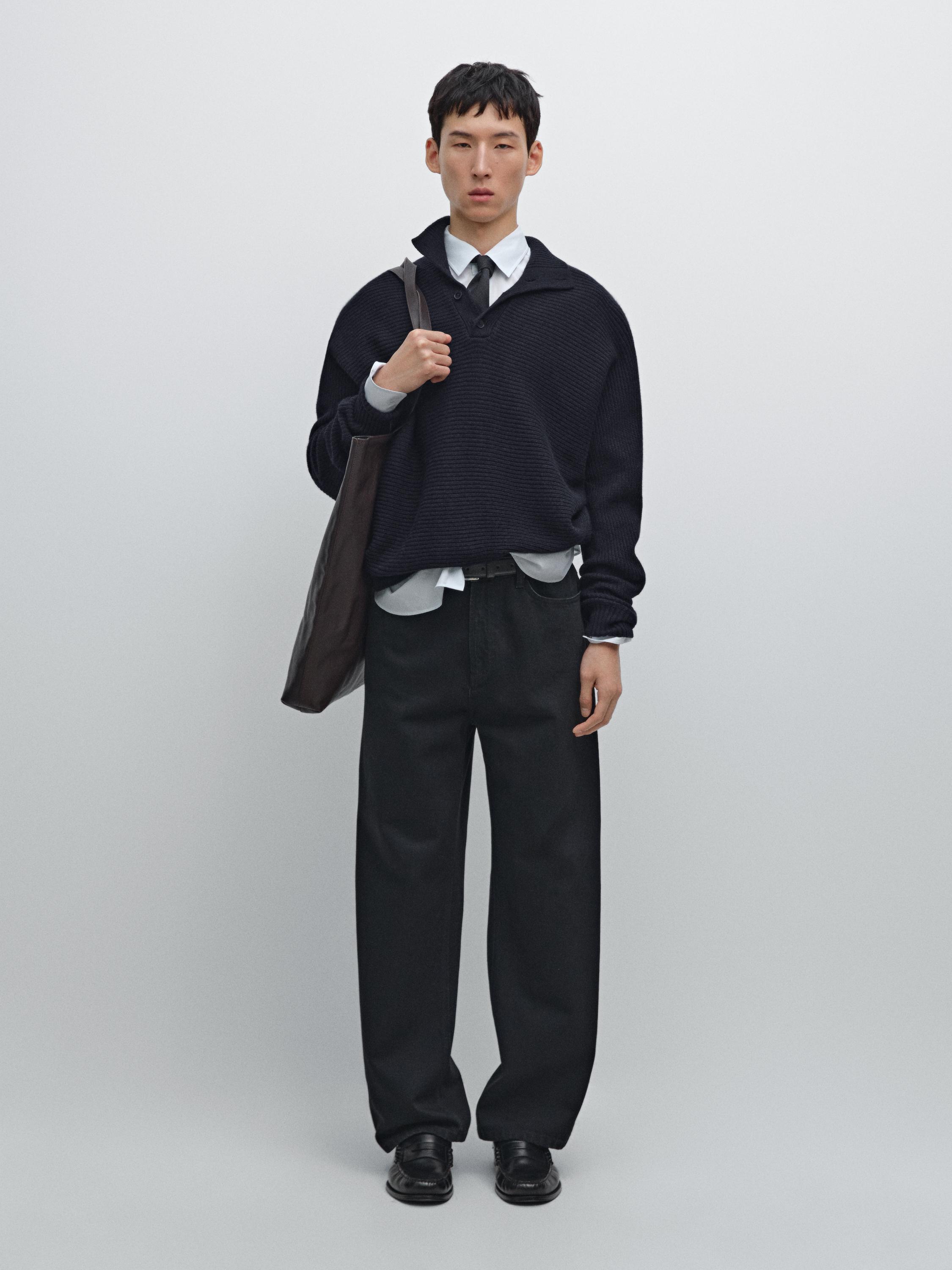 Pull en maille à col camionneur boutonné