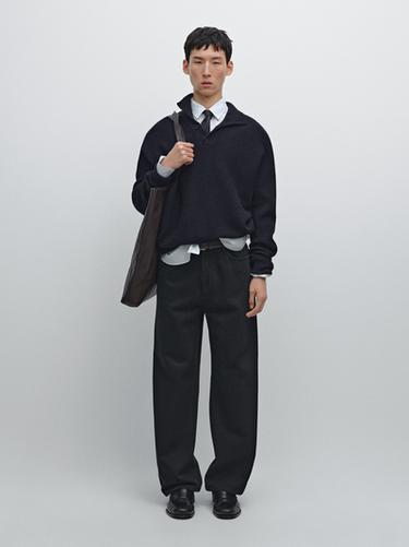 Pull en maille à col camionneur boutonné - Bleu marine de Zara - Image 0