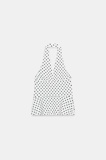 TOP HALTER STRETCH À POIS - Blanc / Noir de Zara - Image 4