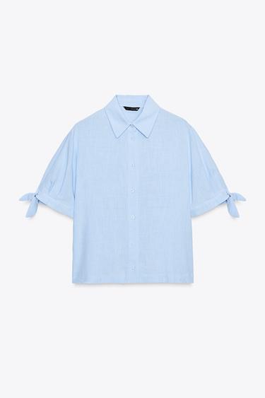 RAMIE SHIRT WITH SHORT SLEEVES AND TIES - Light blue by Zara - Image 4