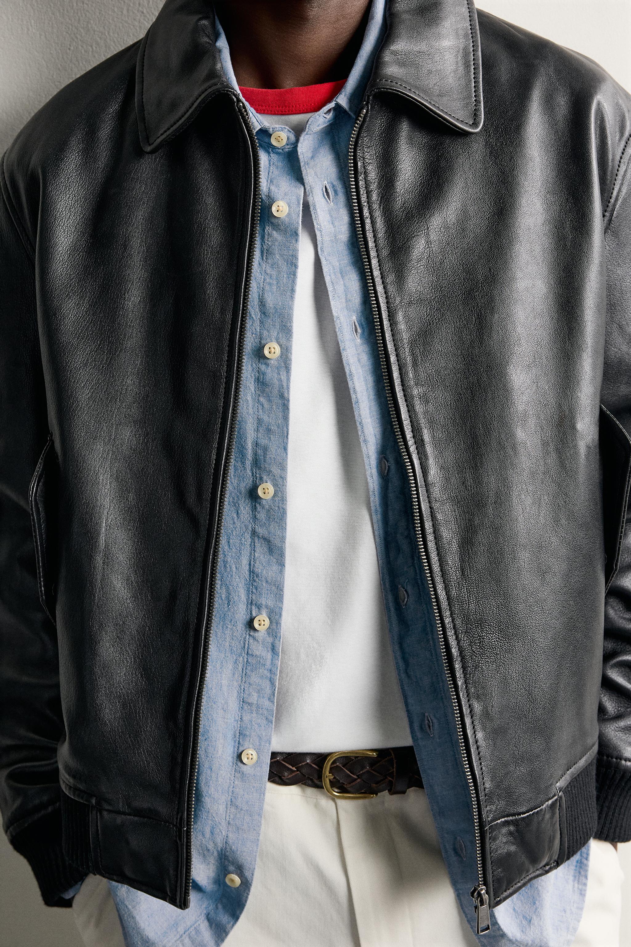 Мужские куртки Zara REGULAR FIT LEATHER JACKET — фото 5