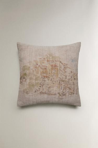 Zara LANDSCAPE PRINT THROW PILLOW COVER - Beige - Image 0