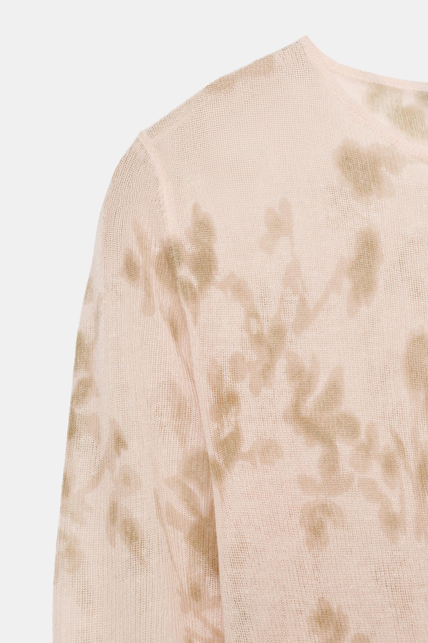 Женский топ Zara Printed Fine Knit Top, цвет: Пастельный розовый — фото 7