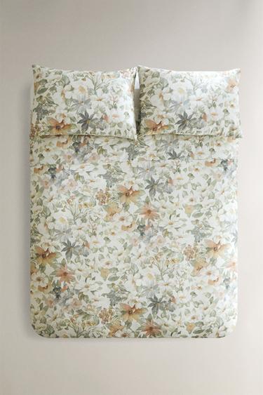 FLORAL PRINT SATEEN DUVET COVER - Oyster-white by Zara - Image 0