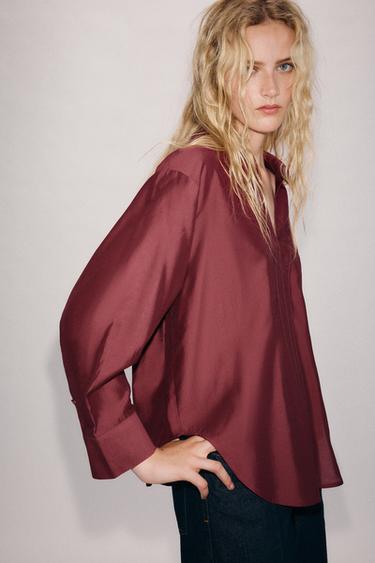 CAMISA SATINADA OVERSIZE - Rojo fuerte de Zara