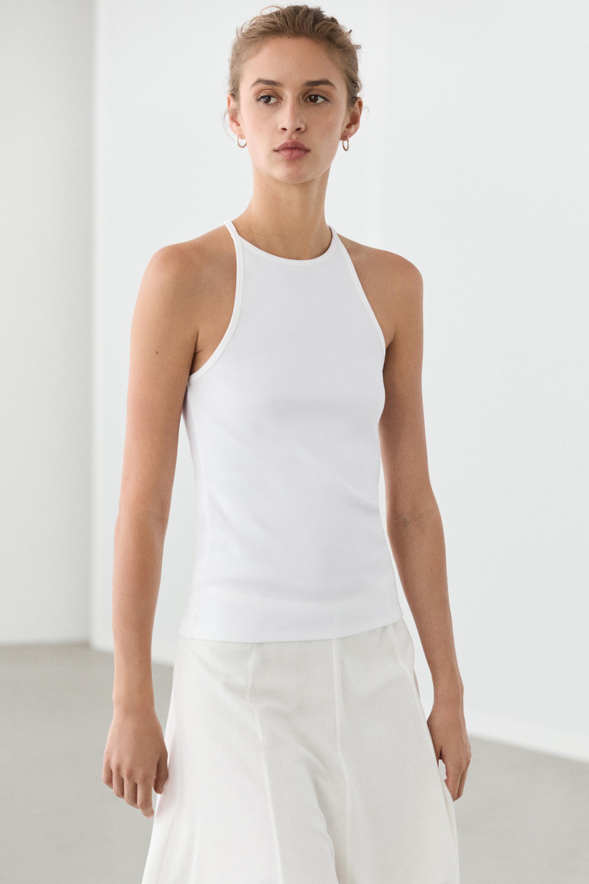 Cotton blend halter top — White