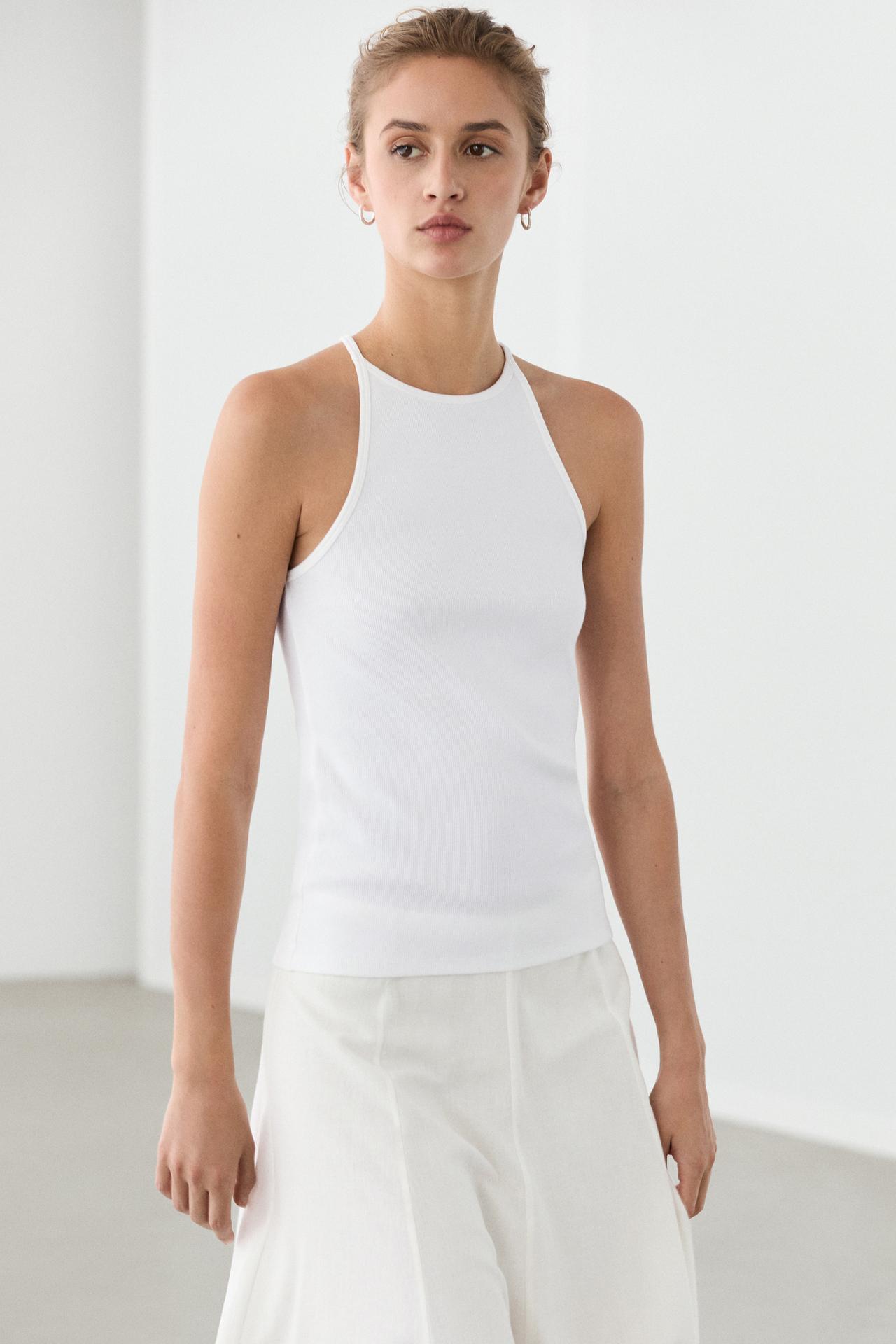 Cotton blend halter top — White