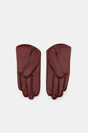 GUANTES PIEL LAZADA - Granate de Zara