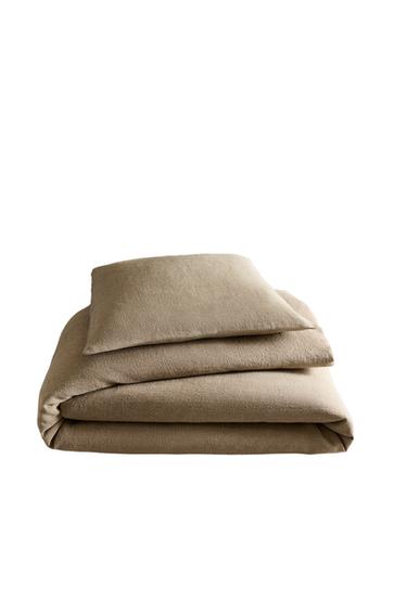 Zara PLAIN FADED LINEN BEDSPREAD - Light beige