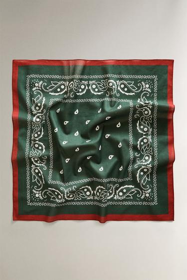 COTTON PAISLEY PET BANDANA - Green by Zara - Image 0