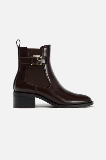 ANKLE BOOTS WITH BUCKLE DETAIL - Chocolate Brown by Zara