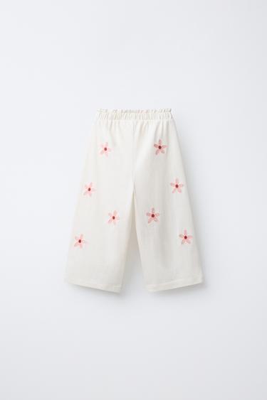 EMBROIDERED FLORAL CULOTTES - Ecru by Zara - Image 1