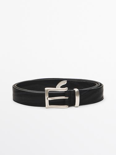 Zara Nappa leather belt with tip detail - Black