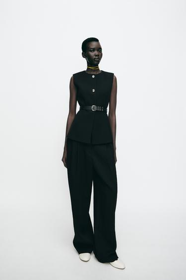 Zara LONG BELTED VEST - Black - Image 0