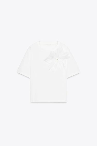 VOLUMINOUS FLORAL T-SHIRT - White by Zara - Image 3