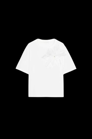 Zara VOLUMINOUS FLOWER T-SHIRT - White - Image 0