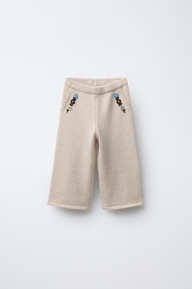 EMBROIDERED FLORAL KNIT TROUSERS - Ecru by Zara