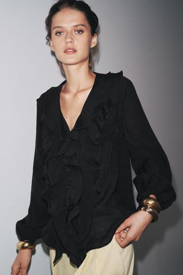 ZW COLLECTION RUFFLED SHIRT - Black by Zara