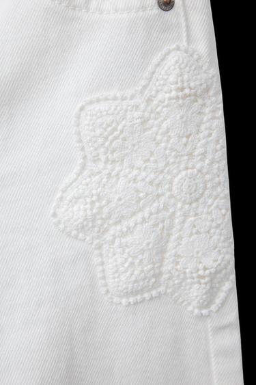 STRAIGHT TWILL TROUSERS WITH CROCHET FLOWER - Oyster-white by Zara