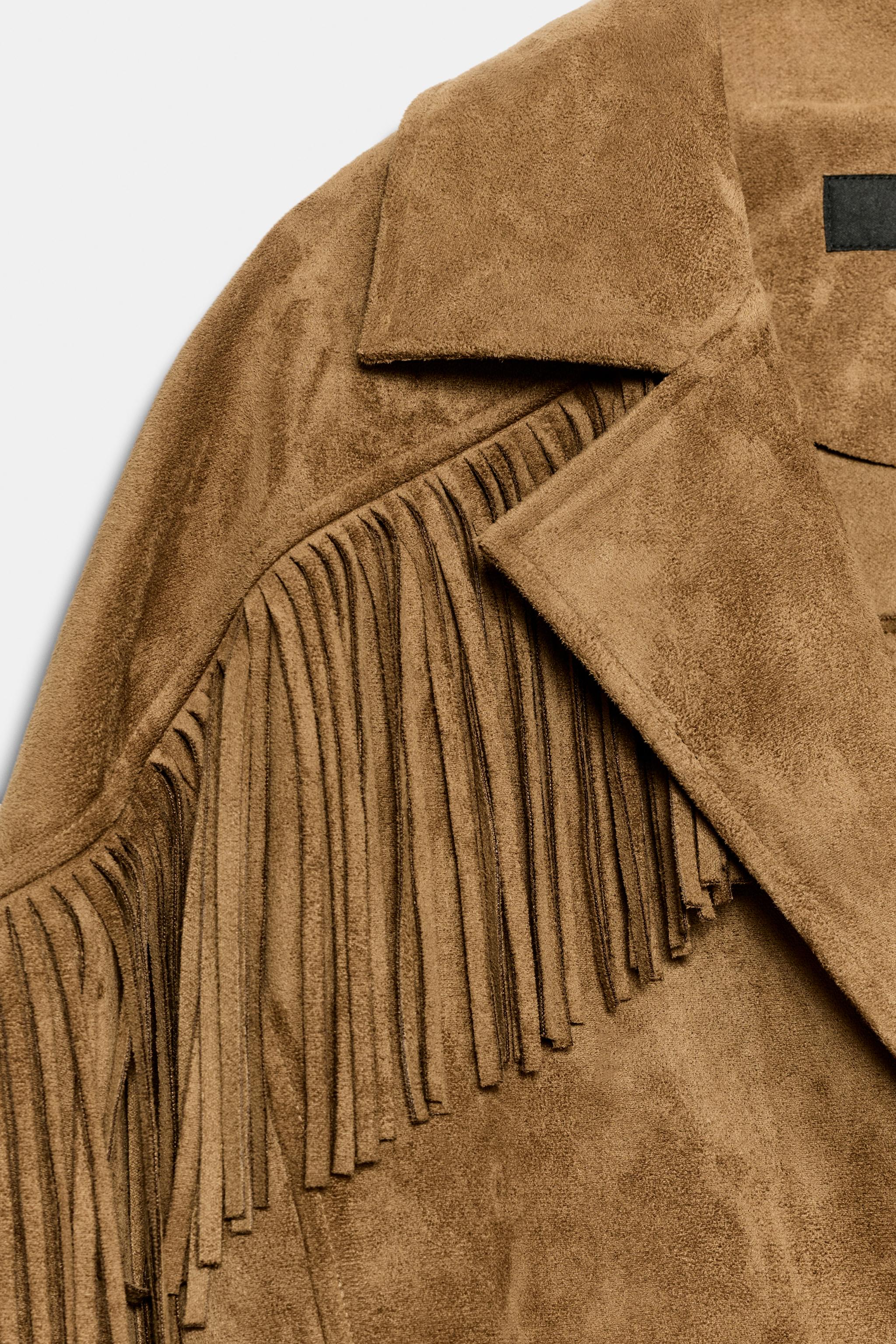 Женские куртки Zara FAUX SUEDE FRINGE JACKET — фото 9
