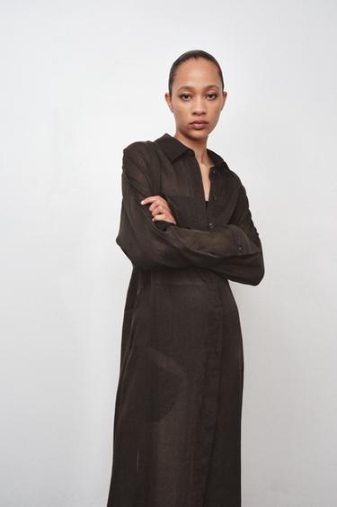 ROBE TUNIQUE AVEC RAMIE ZW COLLECTION - Marron de Zara - Image 3